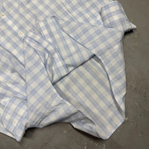 ZEGNA Dress Shirt Centoquaranta Twill Check Cotton Long Sleeve Blue 14.5 Small - Picture 7 of 9